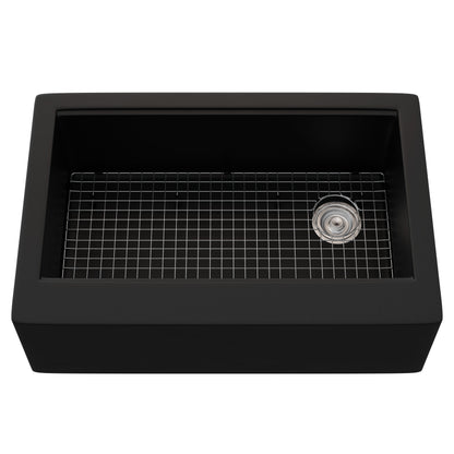 StoneCore Single Bowl Farmhouse Kitchen Sink Kit in Black - NKS-SC33SBFARM-BLCK
