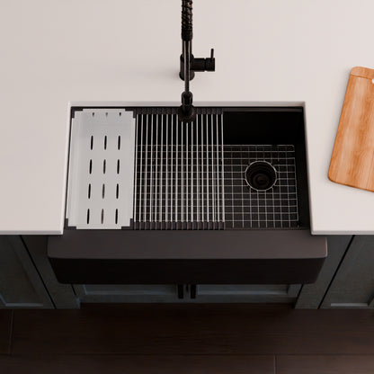 StoneCore Single Bowl Farmhouse Kitchen Sink Kit in Black - NKS-SC33SBFARM-BLCK