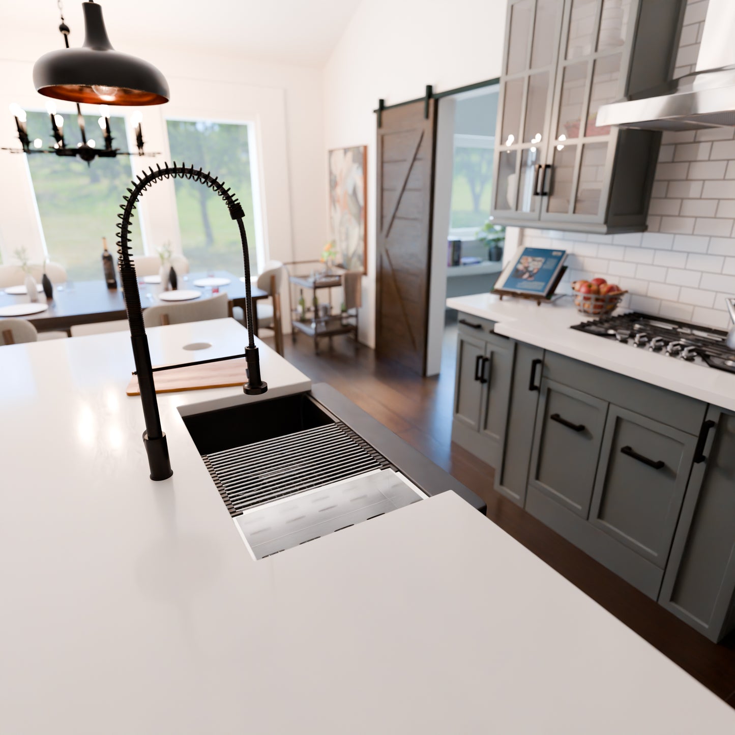 StoneCore Single Bowl Farmhouse Kitchen Sink Kit in Black - NKS-SC33SBFARM-BLCK