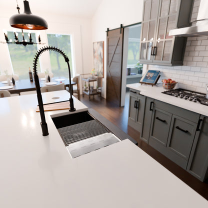 StoneCore Single Bowl Farmhouse Kitchen Sink Kit in Black - NKS-SC33SBFARM-BLCK