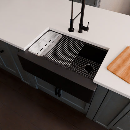 StoneCore Single Bowl Farmhouse Kitchen Sink Kit in Black - NKS-SC33SBFARM-BLCK