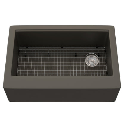 StoneCore Single Bowl Farmhouse Kitchen Sink Kit in Granite Ash - NKS-SC33SBFARM-GRASH