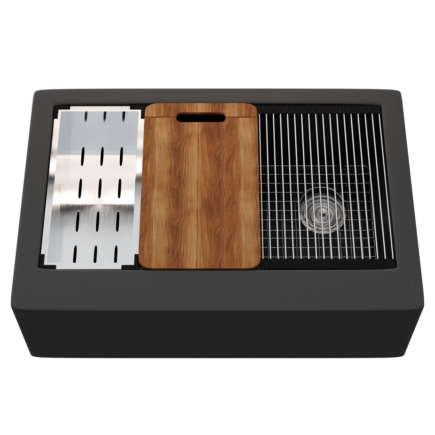 StoneCore Single Bowl Farmhouse Kitchen Sink Kit in Graphite - NKS-SC33SBFARM-GRPH