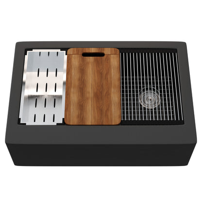 StoneCore Single Bowl Farmhouse Kitchen Sink Kit in Graphite - NKS-SC33SBFARM-GRPH