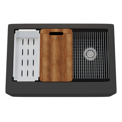StoneCore Single Bowl Farmhouse Kitchen Sink Kit in Graphite - NKS-SC33SBFARM-GRPH