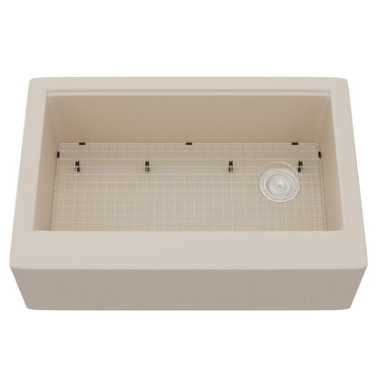 StoneCore Single Bowl Farmhouse Kitchen Sink Kit in Sandstone - NKS-SC33SBFARM-SNDS