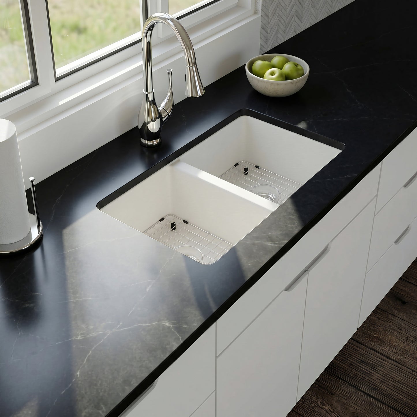 StoneCore 50/50 Double Bowl Kitchen sink in Alpine White - NKS-SC5050-ALPWHT