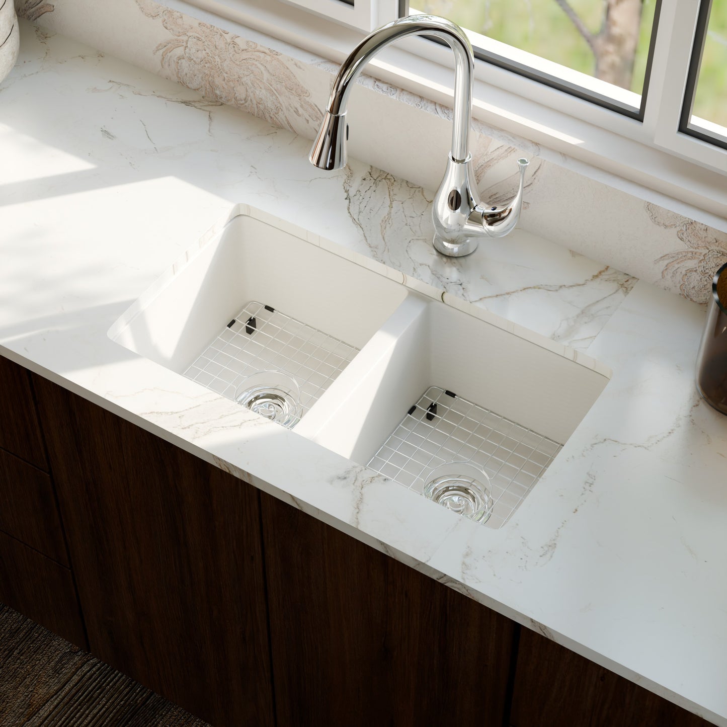 StoneCore 50/50 Double Bowl Kitchen sink in Alpine White - NKS-SC5050-ALPWHT