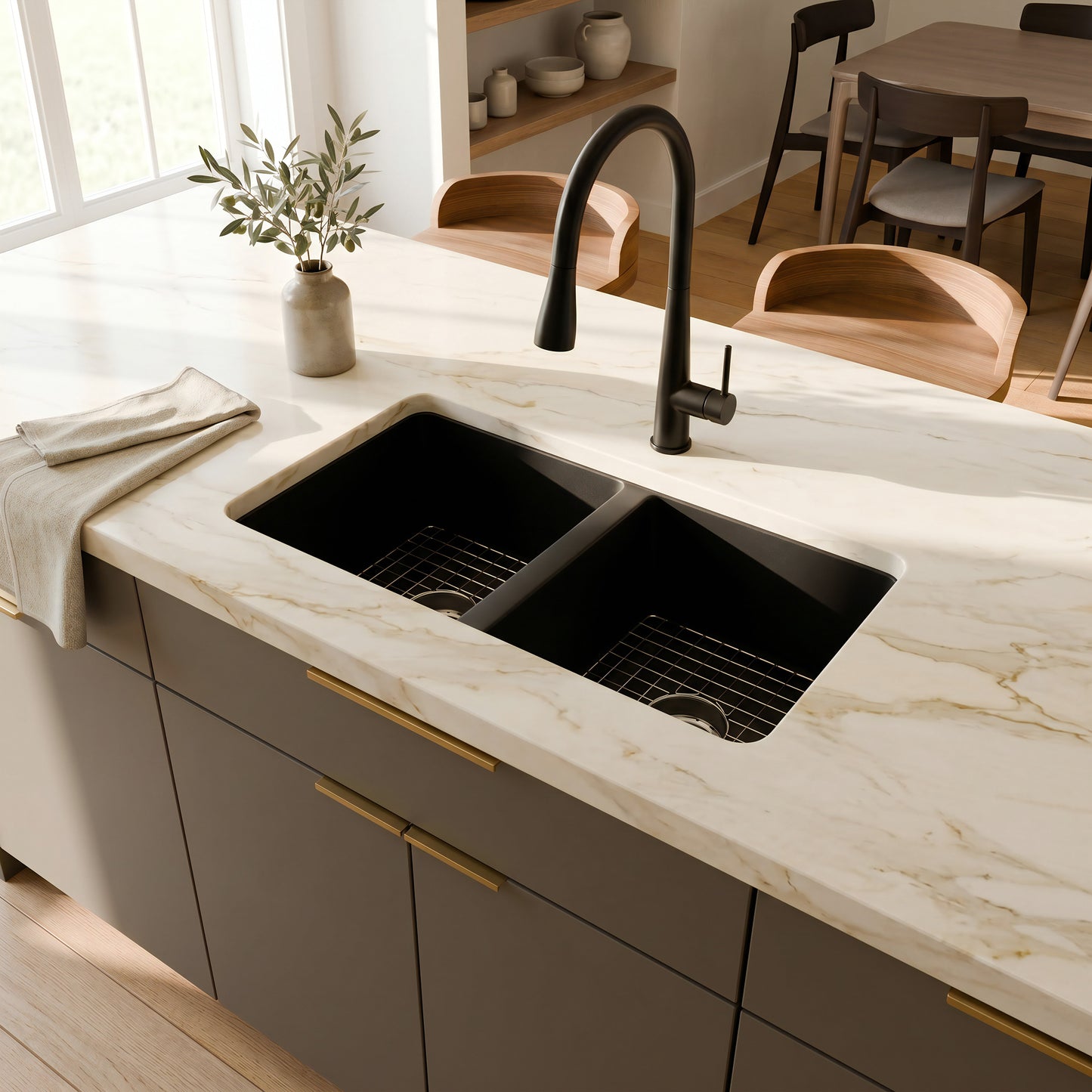 StoneCore 50/50 Double Bowl Kitchen sink in Black - NKS-SC5050-BLCK