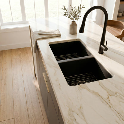 StoneCore 50/50 Double Bowl Kitchen sink in Black - NKS-SC5050-BLCK