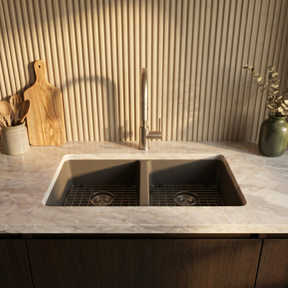 StoneCore 50/50 Double Bowl Kitchen sink in Granite Ash - NKS-SC5050-GRASH