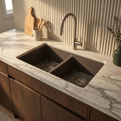 StoneCore 50/50 Double Bowl Kitchen sink in Granite Ash - NKS-SC5050-GRASH