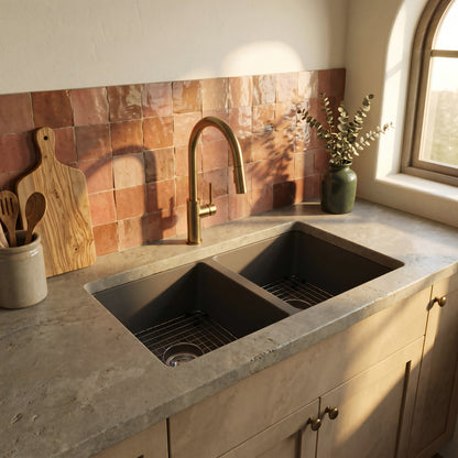 StoneCore 50/50 Double Bowl Kitchen sink in Granite Ash - NKS-SC5050-GRASH
