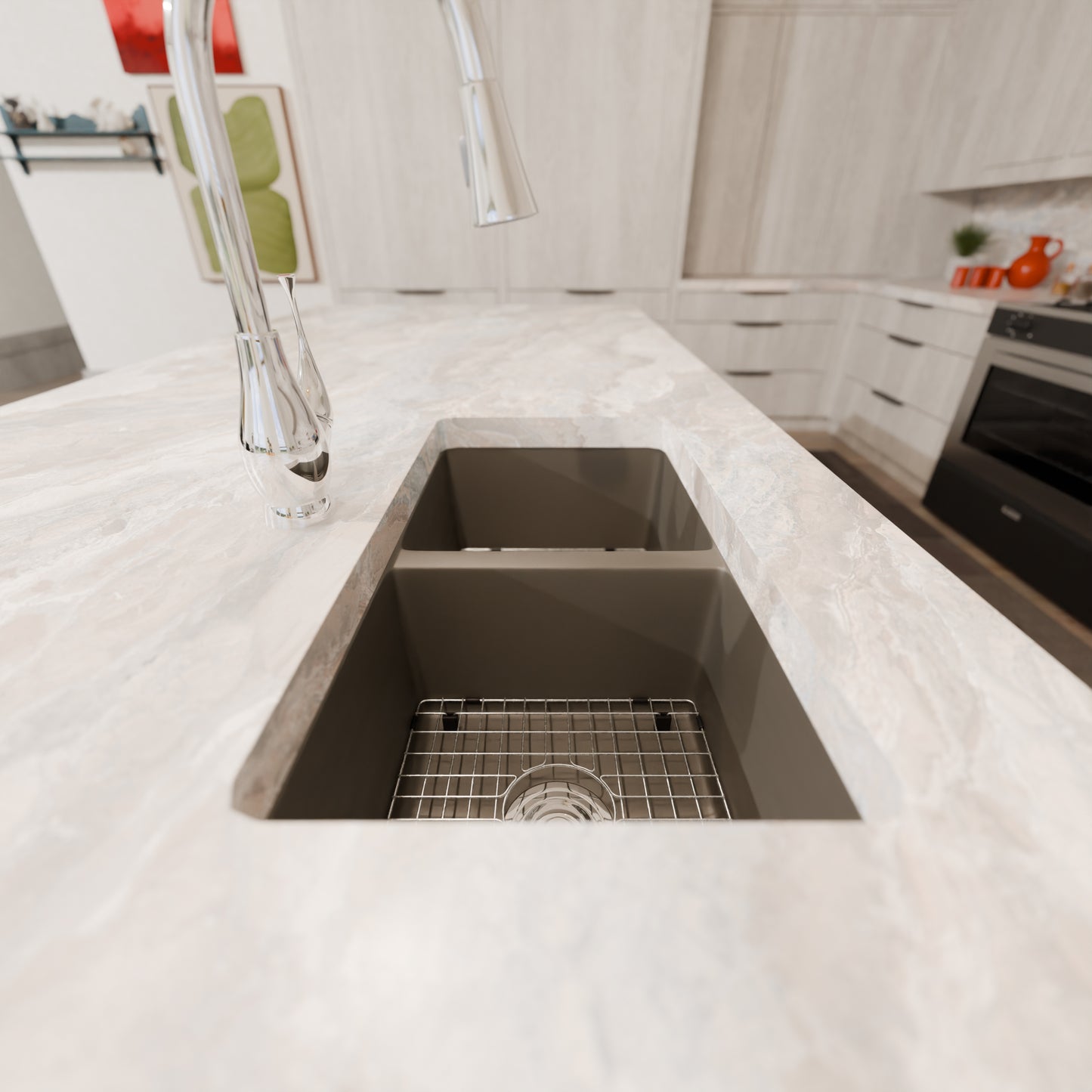 StoneCore 50/50 Double Bowl Kitchen sink in Granite Ash - NKS-SC5050-GRASH