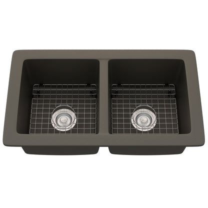 StoneCore 50/50 Double Bowl Kitchen sink in Granite Ash - NKS-SC5050-GRASH