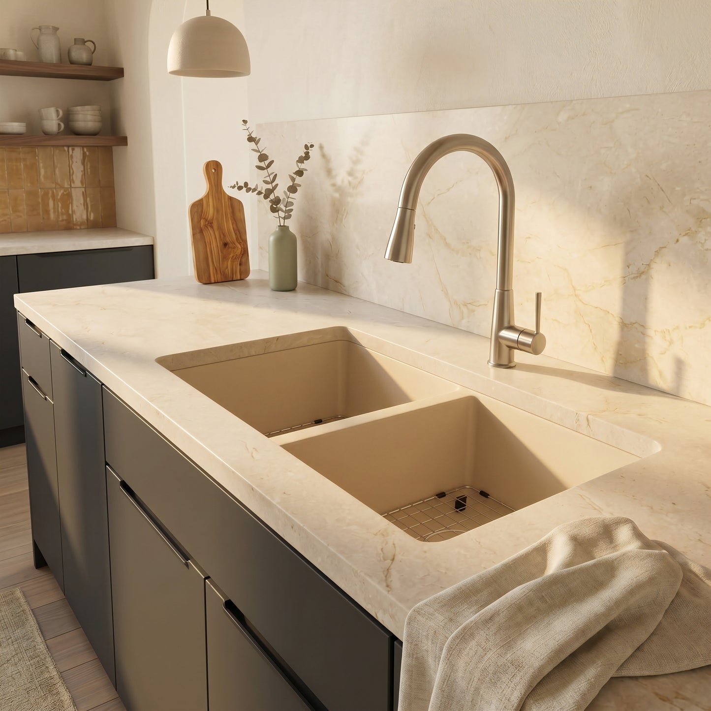 StoneCore 50/50 Double Bowl Kitchen sink in Sandstone - NKS-SC5050-SNDS