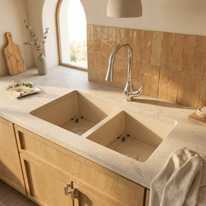 StoneCore 50/50 Double Bowl Kitchen sink in Sandstone - NKS-SC5050-SNDS