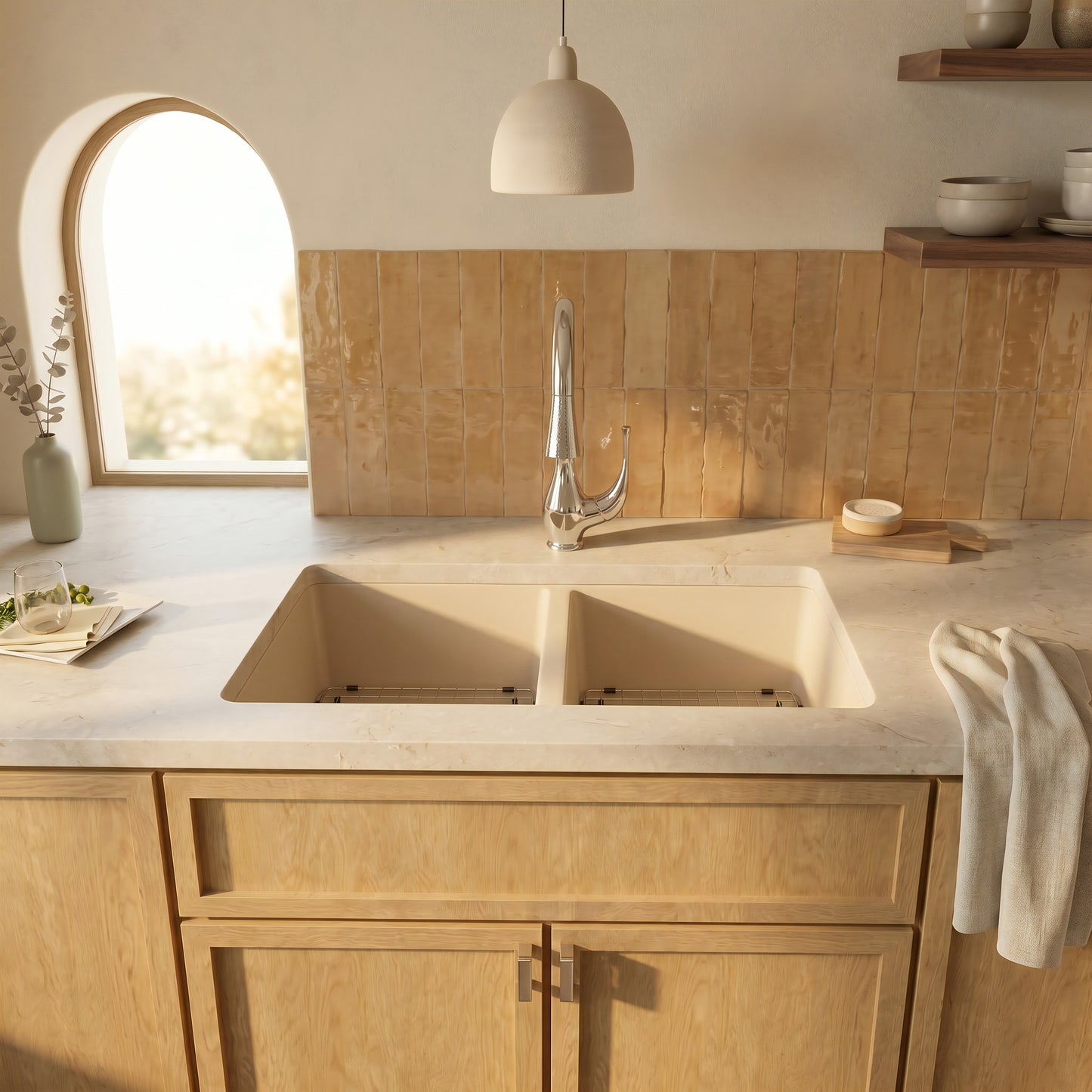 StoneCore 50/50 Double Bowl Kitchen sink in Sandstone - NKS-SC5050-SNDS
