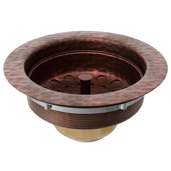3.5" Hand-Hammered Copper Kitchen, Bar and Prep Sink Basket Drain - NKSD-001HC