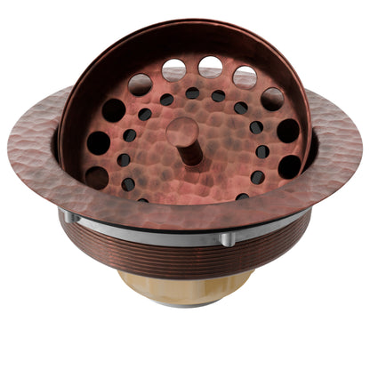 3.5" Hand-Hammered Copper Kitchen, Bar and Prep Sink Basket Drain - NKSD-001HC