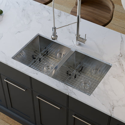 Contemporary Zero Radius Double Bowl Stainless Steel Kitchen Sink - NKSS-DBART02
