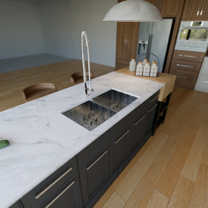 Contemporary Zero Radius Double Bowl Stainless Steel Kitchen Sink - NKSS-DBART02