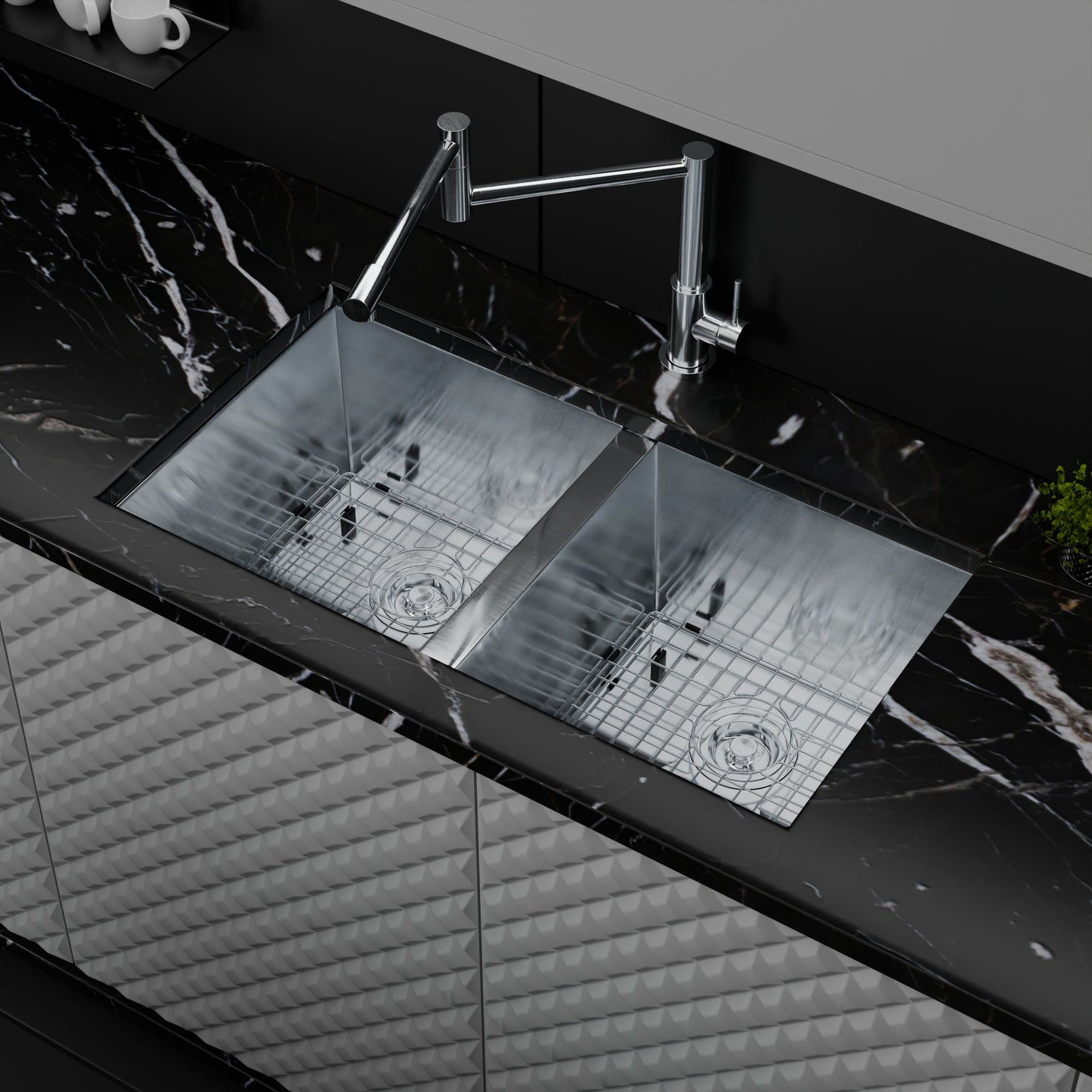 Contemporary Zero Radius Double Bowl Stainless Steel Kitchen Sink - NKSS-DBART02