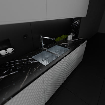 Contemporary Zero Radius Double Bowl Stainless Steel Kitchen Sink - NKSS-DBART02