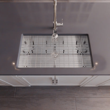 Contemporary stainless steel single bowl kitchen sink by Novatto with zero radius edges, sleek design, and durable construction.