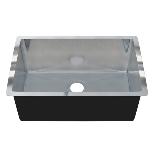 Stainless steel single bowl kitchen sink by Novatto, 27-inch size, smooth surface, without drain, ideal for modern kitchens.