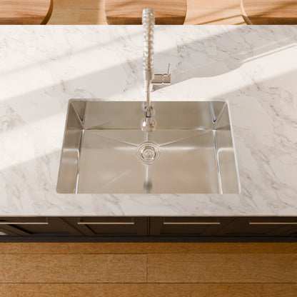 Novatto dual action commercial style pull-down bar and prep faucet with chrome finish, featuring a sleek modern design.