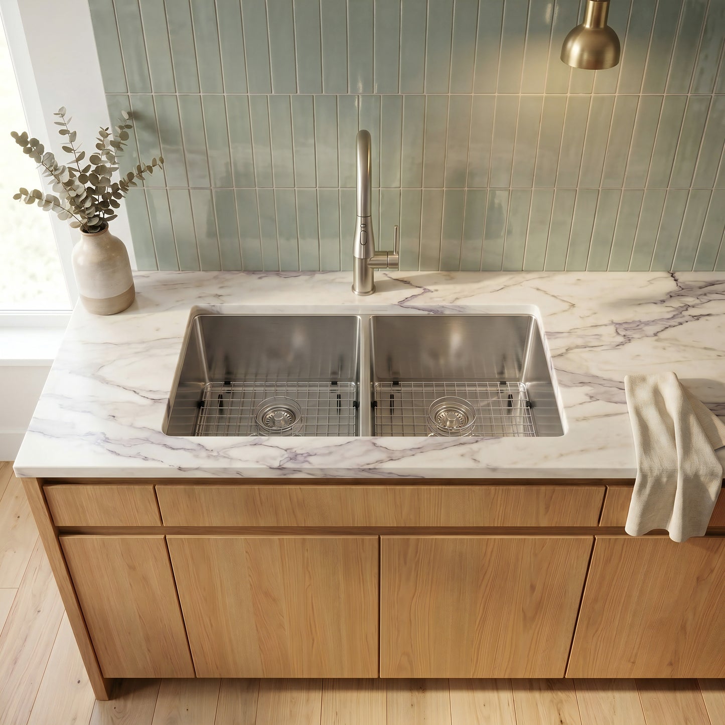 32-inch Stainless Steel Double Bowl Kitchen Sink - NKSS-R1032189DB