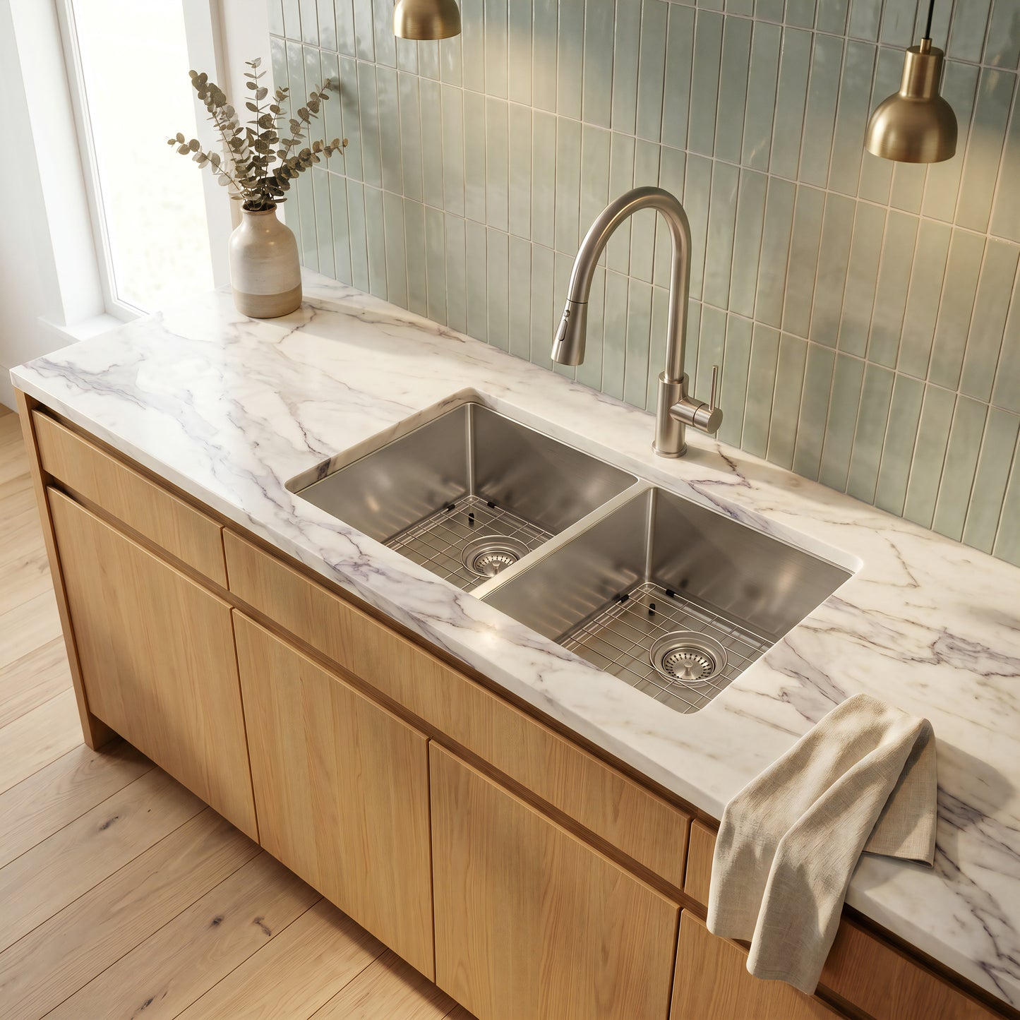32-inch Stainless Steel Double Bowl Kitchen Sink - NKSS-R1032189DB