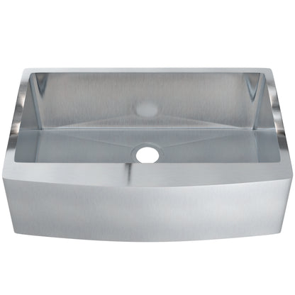 33-inch stainless steel farmhouse kitchen sink by Novatto, single bowl design with smooth finish and deep basin for spacious use.