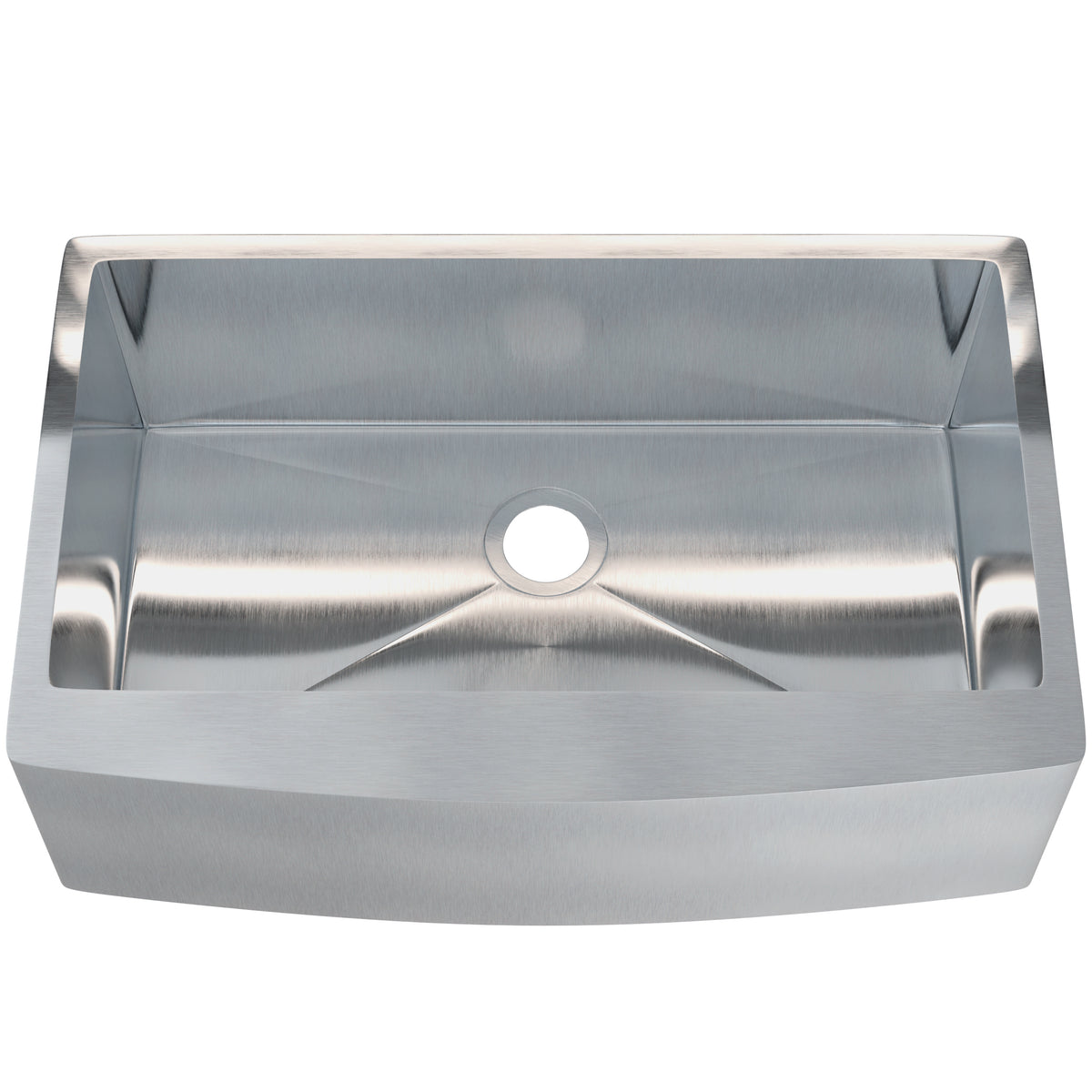 33-inch stainless steel farmhouse kitchen sink by Novatto with single bowl and clean modern design.