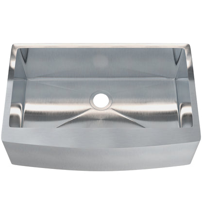 33-inch stainless steel farmhouse kitchen sink by Novatto with single bowl and clean modern design.