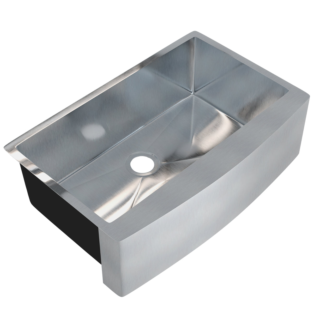 Stainless steel farmhouse kitchen sink with single basin by Novatto, 33 inches wide, smooth finish, and modern design.