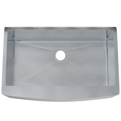 33-inch stainless steel farmhouse kitchen sink by Novatto with single bowl, sleek design, and high-quality finish.