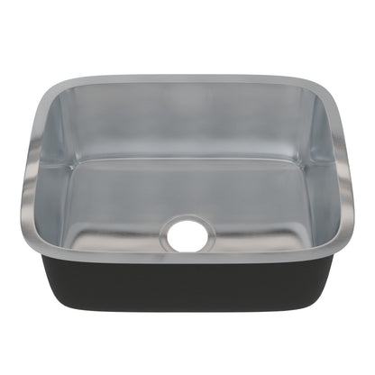 Novatto 23-inch single bowl stainless steel kitchen sink with sleek design and durable construction, shown without drain.