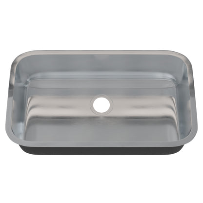Novatto 32-inch single bowl stainless steel kitchen sink with smooth, durable surface and modern design, shown without drain.