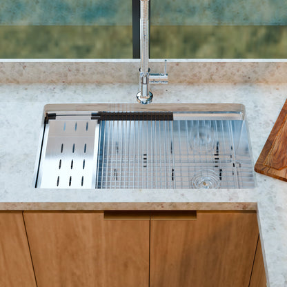 All-in Single Bowl Stainless Steel Kitchen Sink Workstation with Accessories - NKS-SBALLINART04