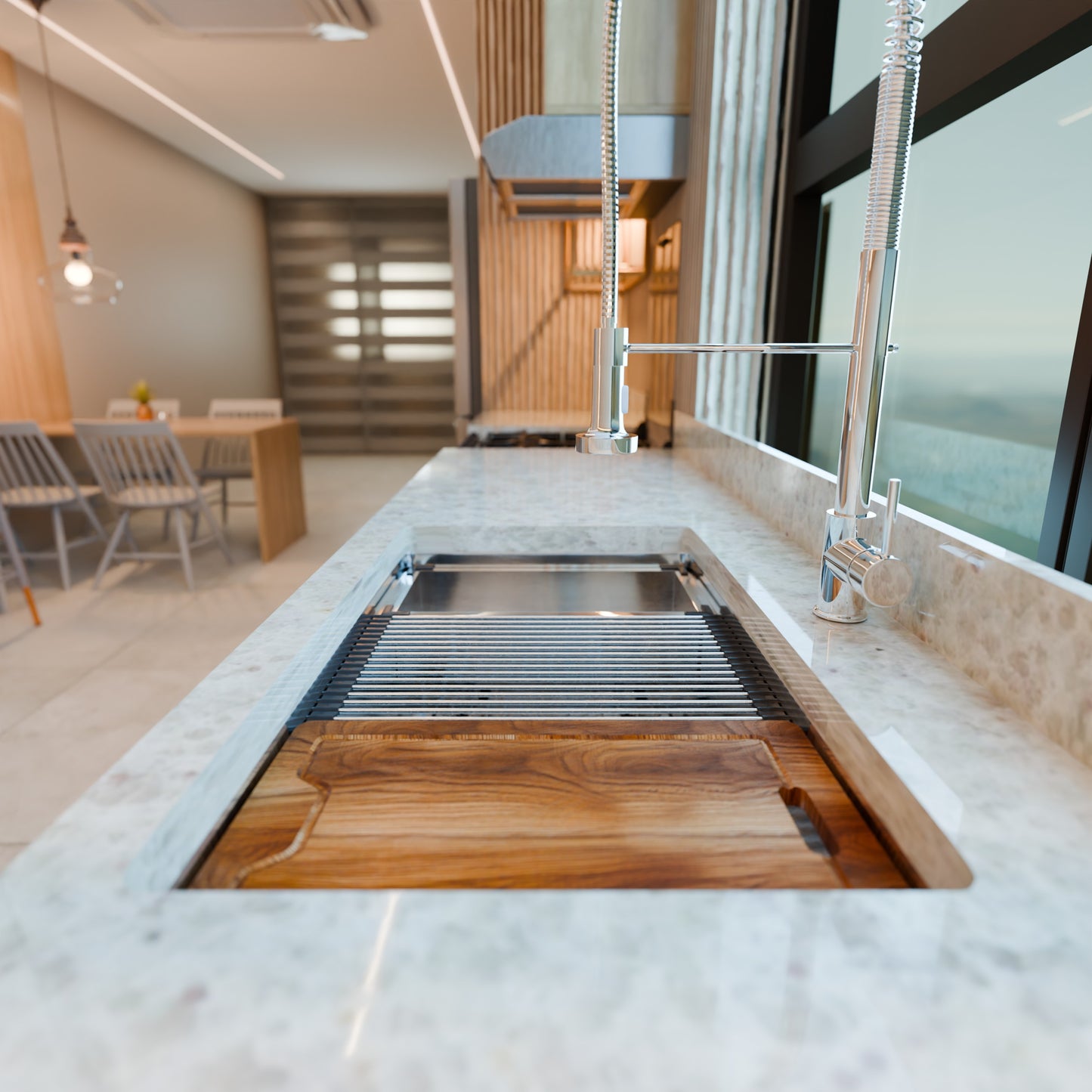 All-in Single Bowl Stainless Steel Kitchen Sink Workstation with Accessories - NKS-SBALLINART04