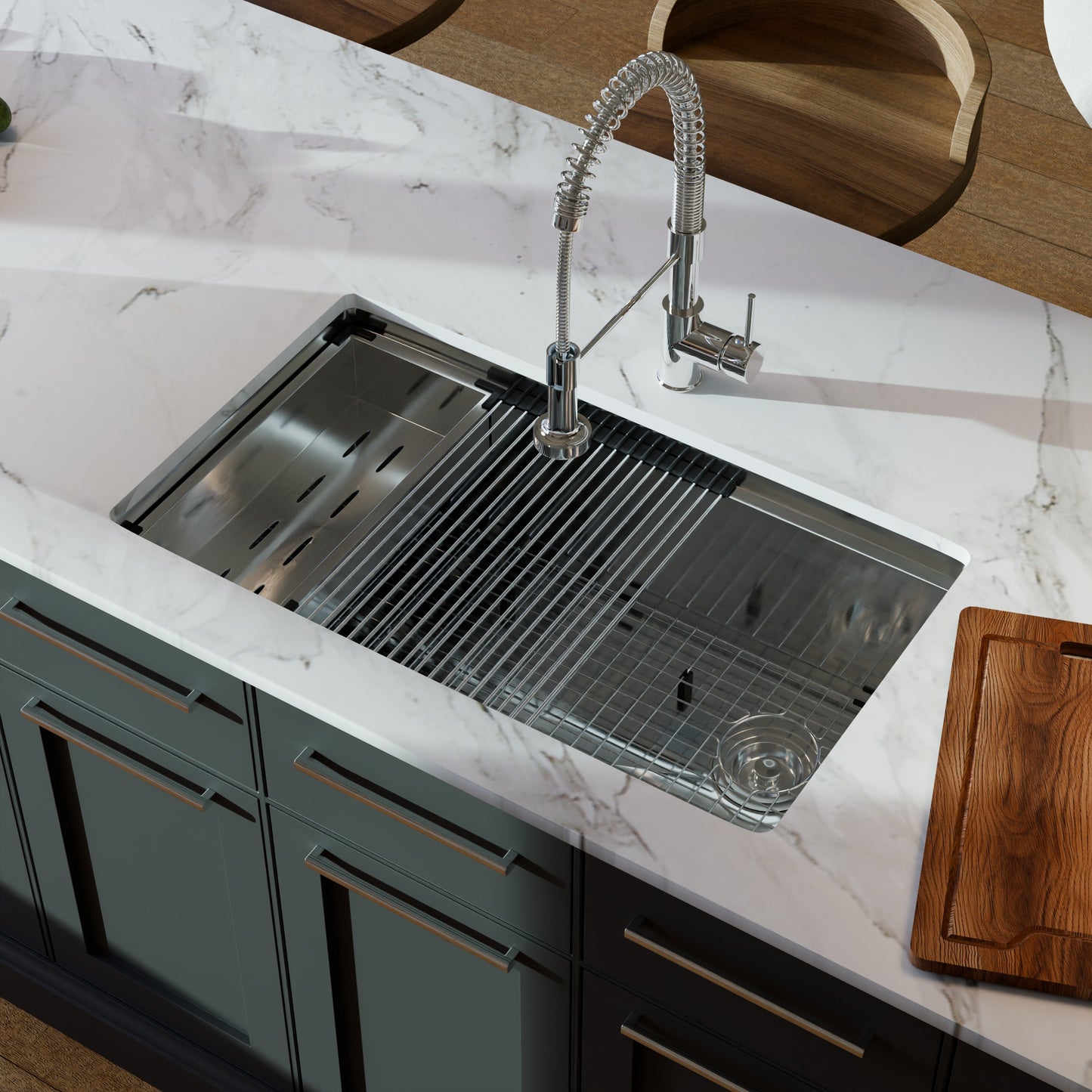 All-in Single Bowl Stainless Steel Kitchen Sink Workstation with Accessories - NKS-SBALLINART04