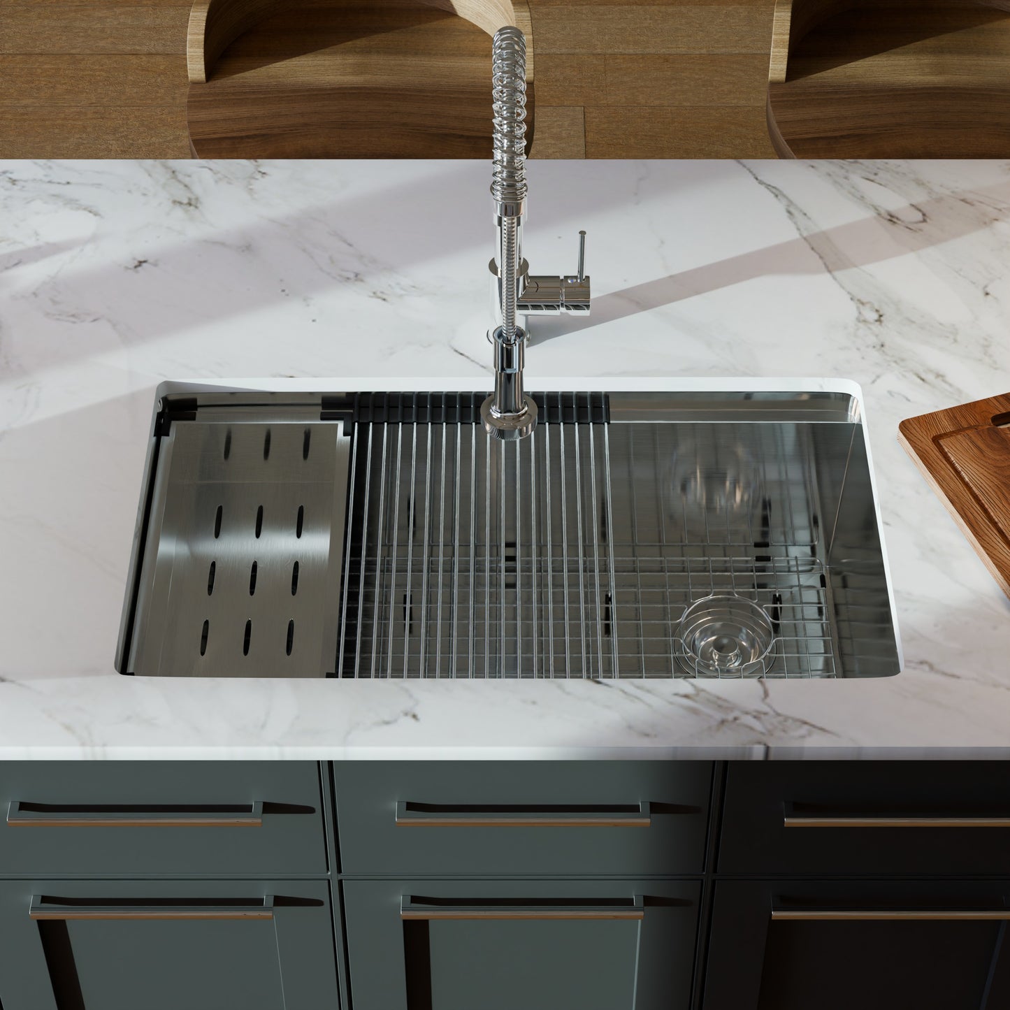 All-in Single Bowl Stainless Steel Kitchen Sink Workstation with Accessories - NKS-SBALLINART04