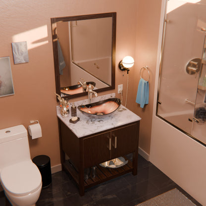 Novatto 30-inch bath vanity with café mocha quartz countertop and integrated sink, showcasing the elegant bathroom accessory.