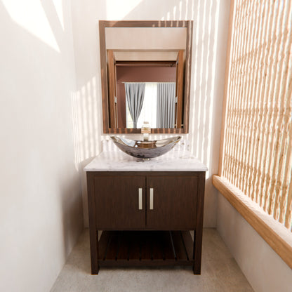 30-inch Novatto bath vanity with café mocha quartz countertop and integrated sink, showcasing the elegant bathroom accessory.
