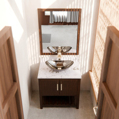 30-inch Novatto bath vanity with café mocha quartz counter and integrated sink, showcasing a modern bathroom accessory.