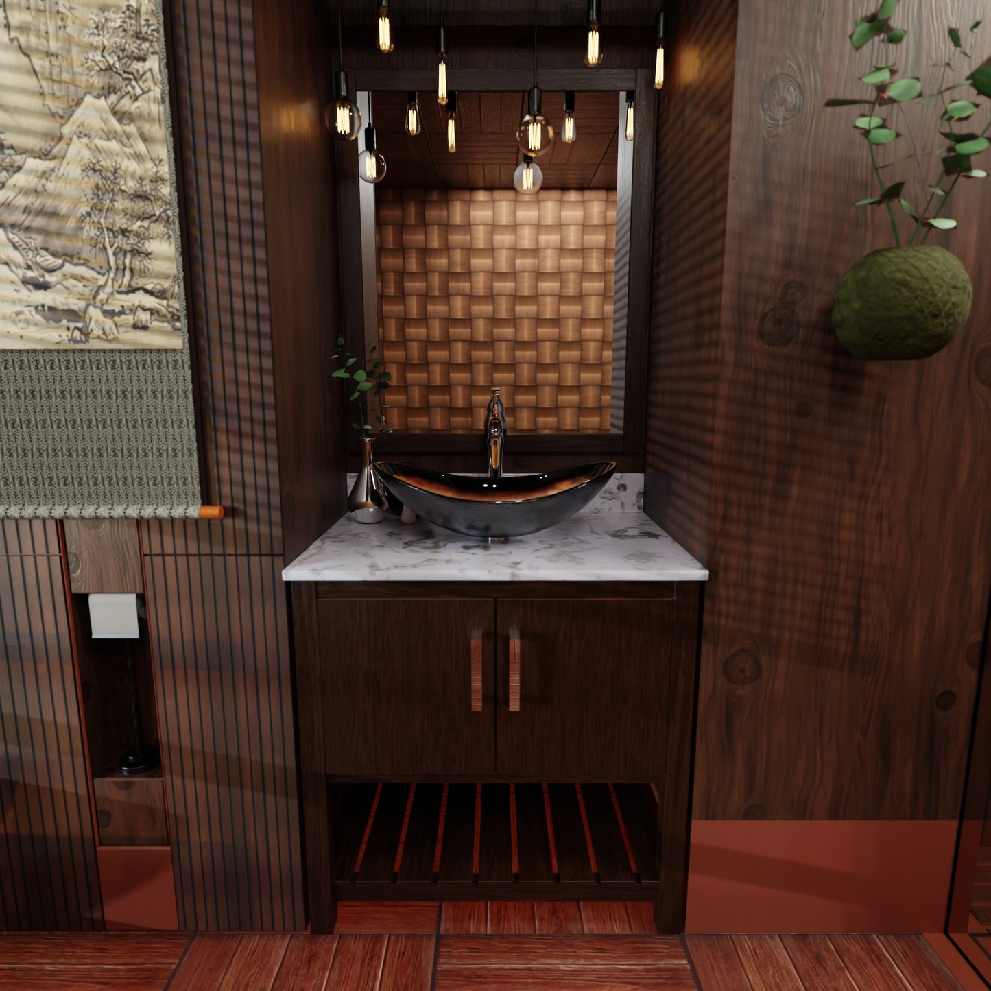 30-inch Novatto bath vanity with Café Mocha quartz countertop and sink, showcasing sleek bathroom accessory design.