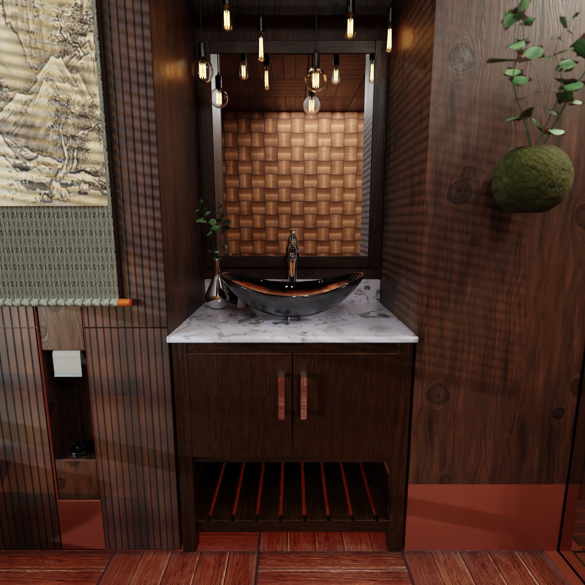 30-inch Novatto bath vanity with Café Mocha quartz countertop and sink, showcasing sleek bathroom accessory design.