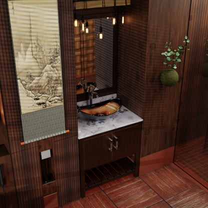 30-inch Novatto bathroom vanity with café mocha quartz countertop and sink, modern accessory for bathroom decor.